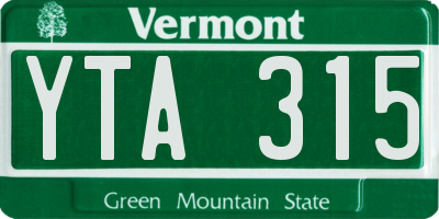 VT license plate YTA315