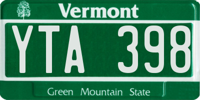 VT license plate YTA398