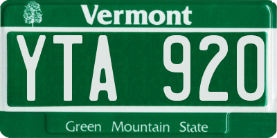 VT license plate YTA920