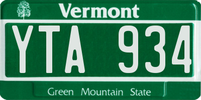 VT license plate YTA934