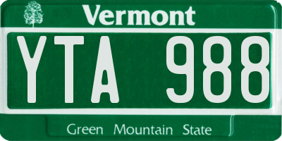 VT license plate YTA988