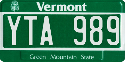 VT license plate YTA989