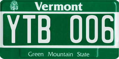 VT license plate YTB006
