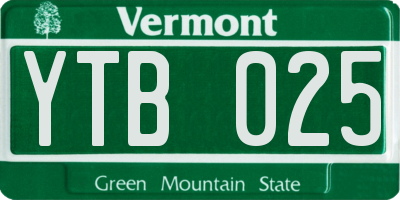 VT license plate YTB025