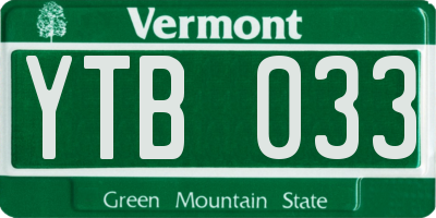 VT license plate YTB033