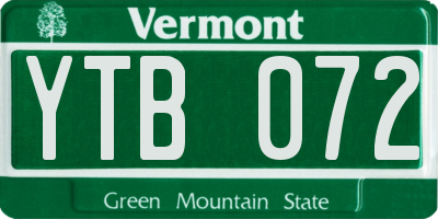 VT license plate YTB072