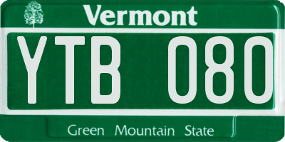 VT license plate YTB080