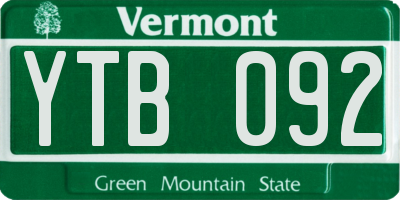 VT license plate YTB092