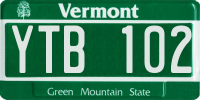 VT license plate YTB102