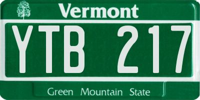 VT license plate YTB217
