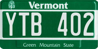 VT license plate YTB402