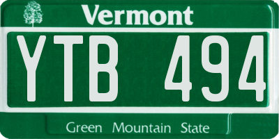 VT license plate YTB494