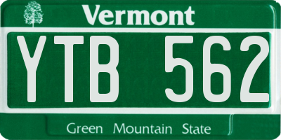 VT license plate YTB562
