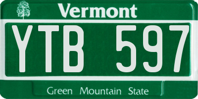 VT license plate YTB597