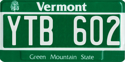 VT license plate YTB602