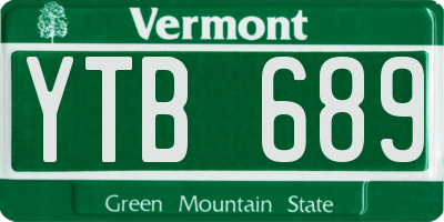 VT license plate YTB689
