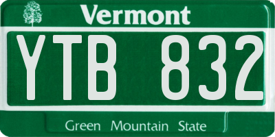 VT license plate YTB832