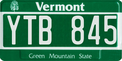 VT license plate YTB845