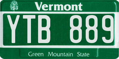 VT license plate YTB889