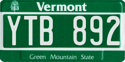 VT license plate YTB892