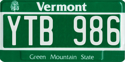 VT license plate YTB986