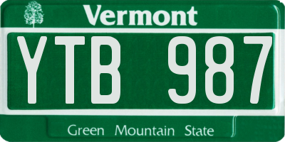 VT license plate YTB987
