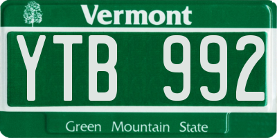 VT license plate YTB992