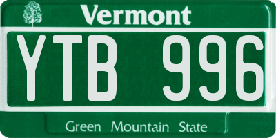 VT license plate YTB996