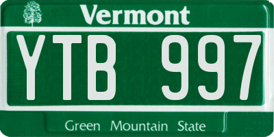 VT license plate YTB997