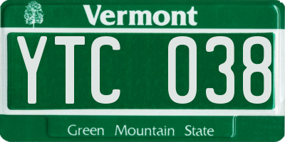 VT license plate YTC038