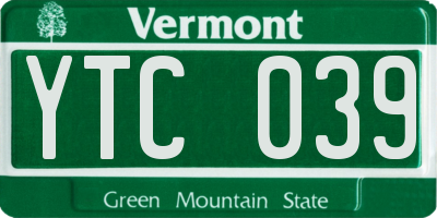 VT license plate YTC039
