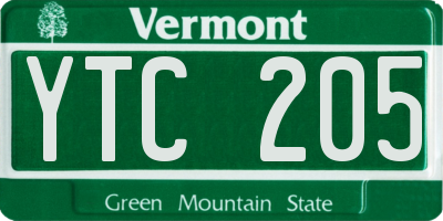 VT license plate YTC205