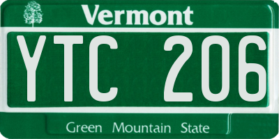 VT license plate YTC206