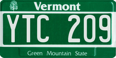 VT license plate YTC209