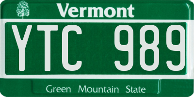 VT license plate YTC989