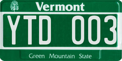 VT license plate YTD003