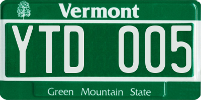 VT license plate YTD005