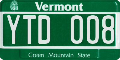 VT license plate YTD008