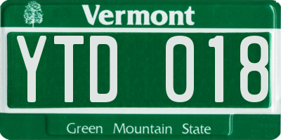 VT license plate YTD018