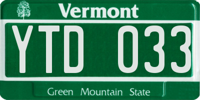 VT license plate YTD033
