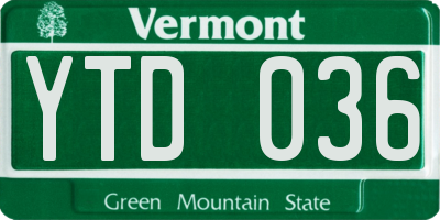 VT license plate YTD036