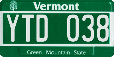 VT license plate YTD038