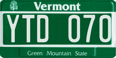 VT license plate YTD070