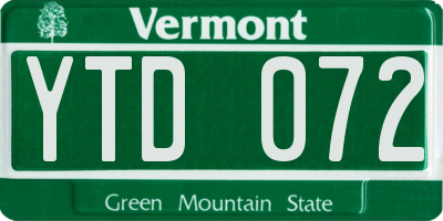 VT license plate YTD072
