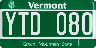 VT license plate YTD080