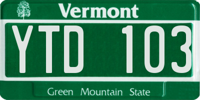 VT license plate YTD103