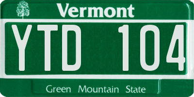 VT license plate YTD104