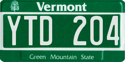 VT license plate YTD204