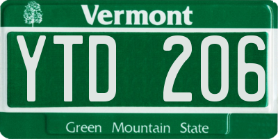 VT license plate YTD206