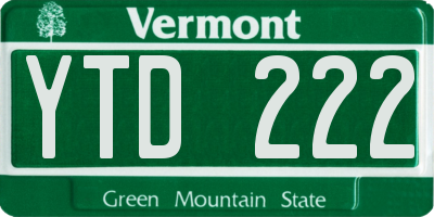 VT license plate YTD222